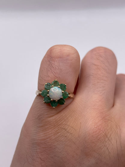 9ct gold opal and emerald ring