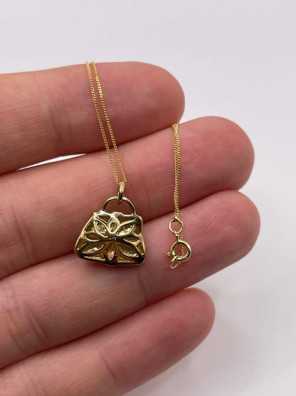 9ct gold diamond bag necklace