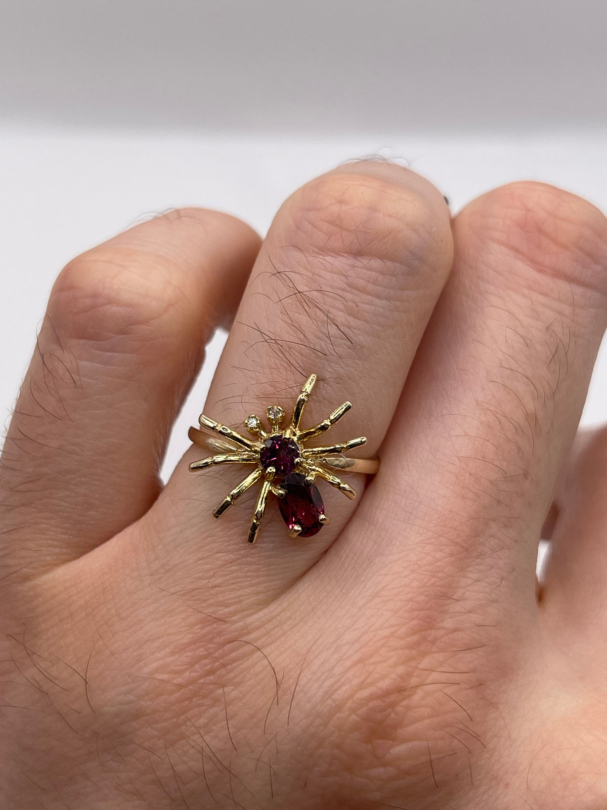 9ct gold almandine garnet and diamond spider ring