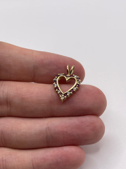 9ct gold ruby and diamond heart pendant