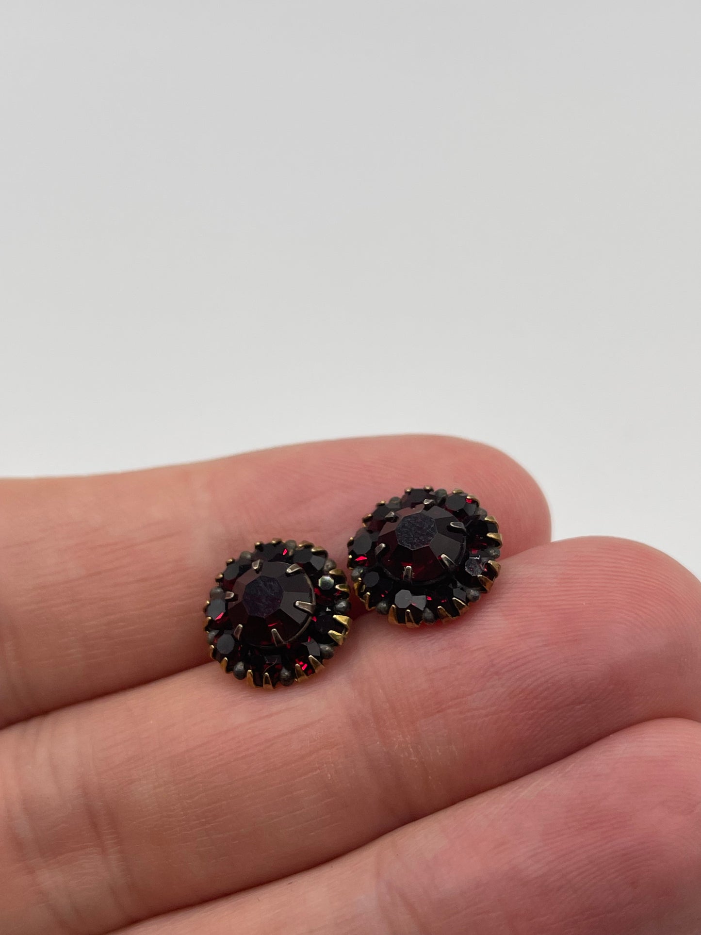 9ct gold garnet paste stud earrings