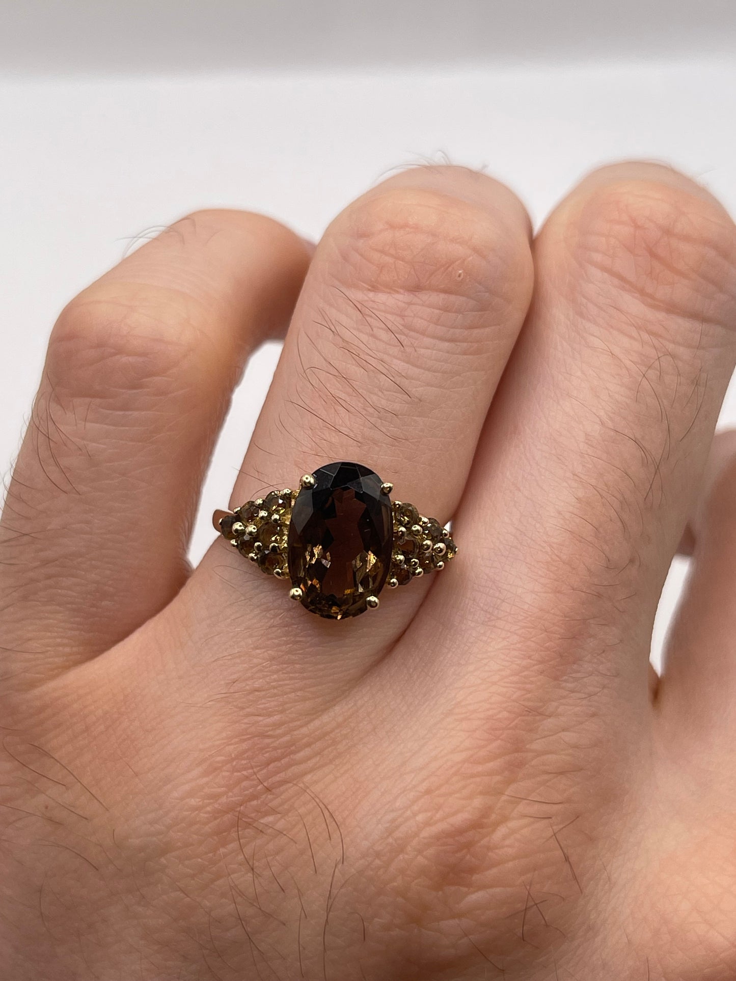 9ct gold Smokey quartz cluster ring