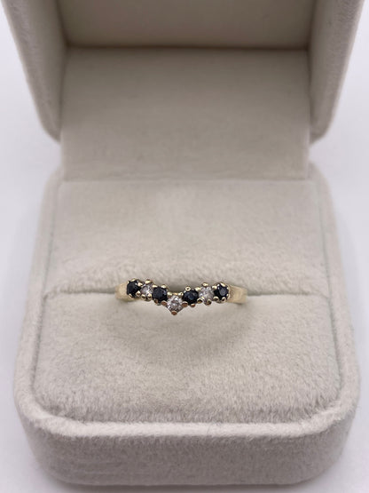 9ct gold sapphire and cz wishbone ring