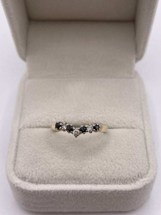 9ct gold sapphire and cz wishbone ring