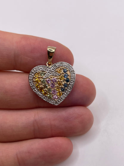9ct gold sapphire and diamond heart pendant