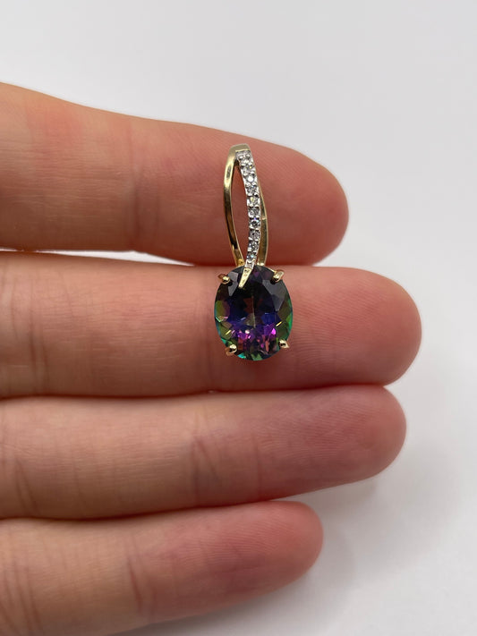 9ct gold mystic topaz and diamond pendant