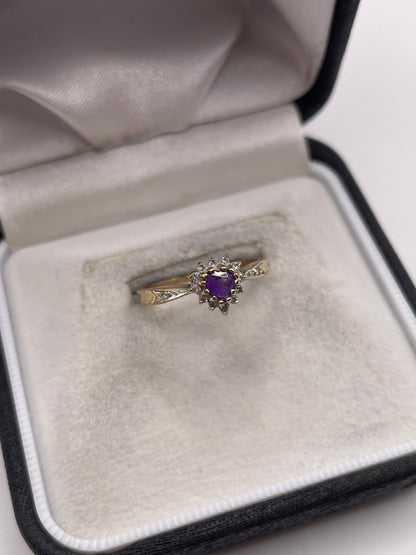 9ct gold amethyst and diamond ring