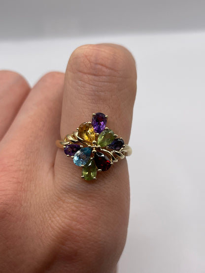 9ct gold multi gemstone cluster ring