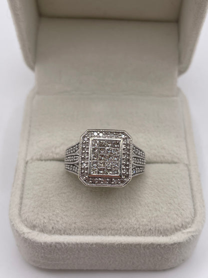 9ct white gold diamond cluster ring