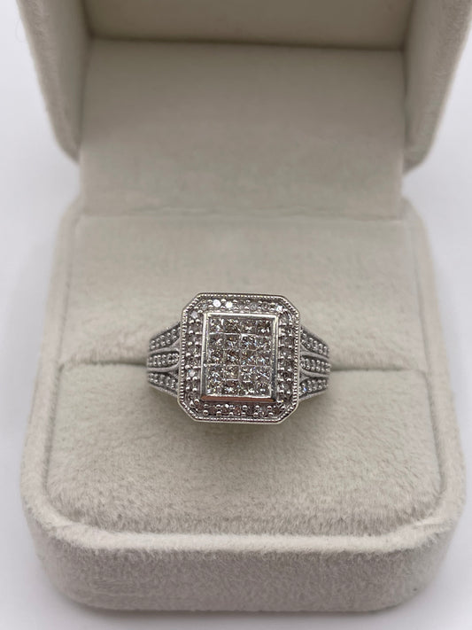 9ct white gold diamond cluster ring