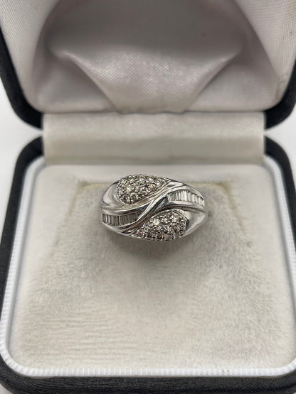 9ct white gold 74 point diamond cluster ring