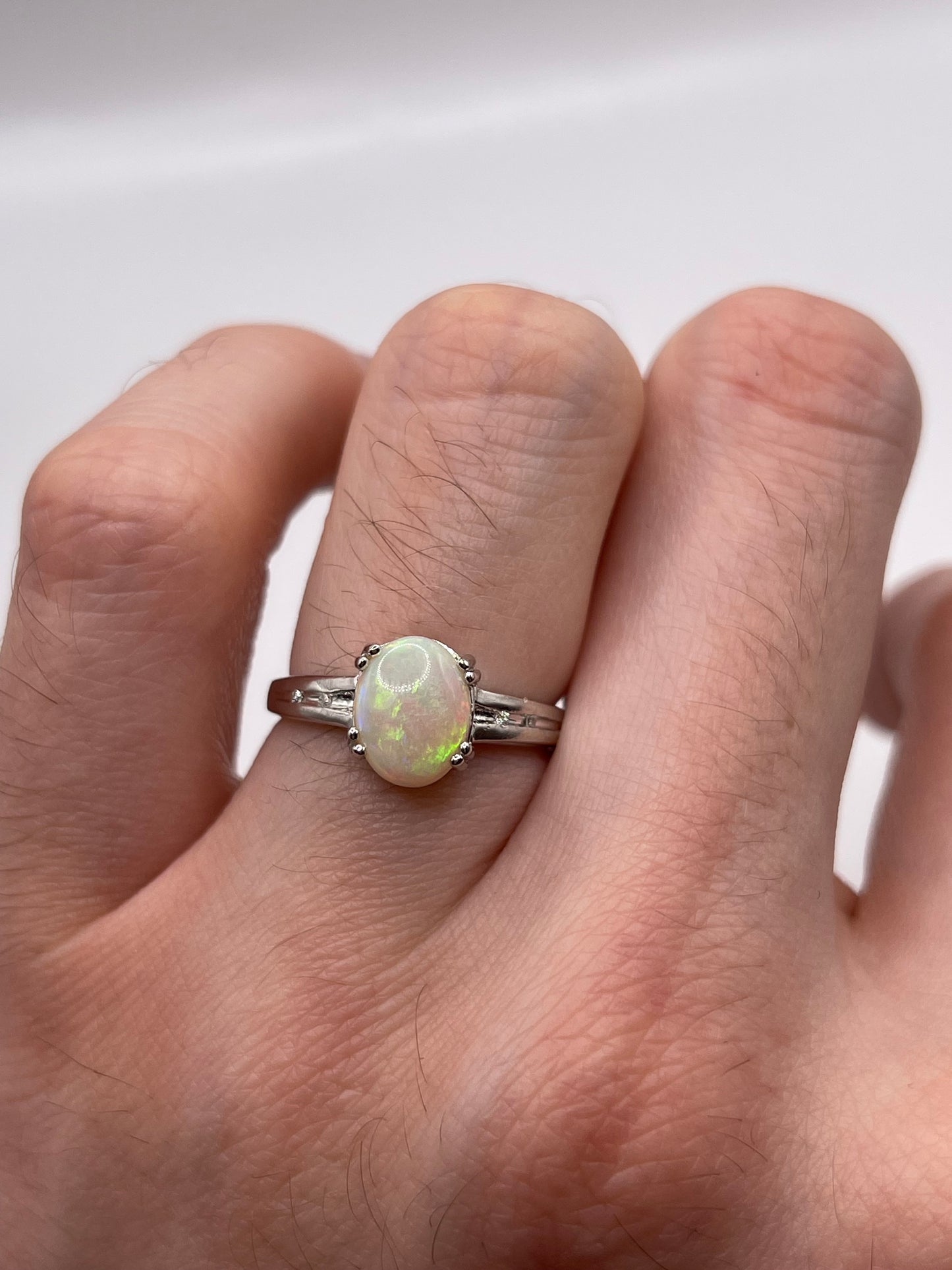 9ct white gold opal and diamond ring