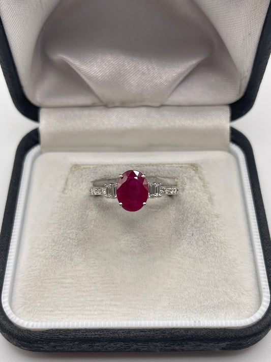 Platinum ruby and diamond ring