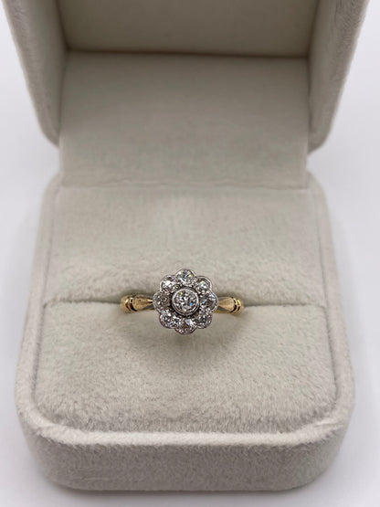 18ct gold platinum old cut diamond cluster ring