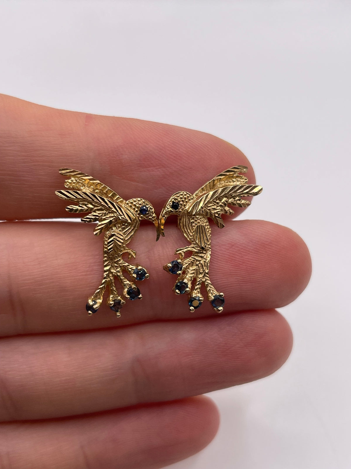 9ct gold sapphire bird earrings