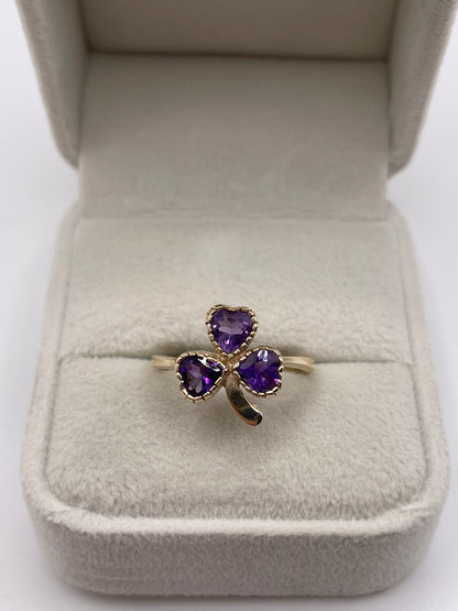 9ct gold amethyst clover ring