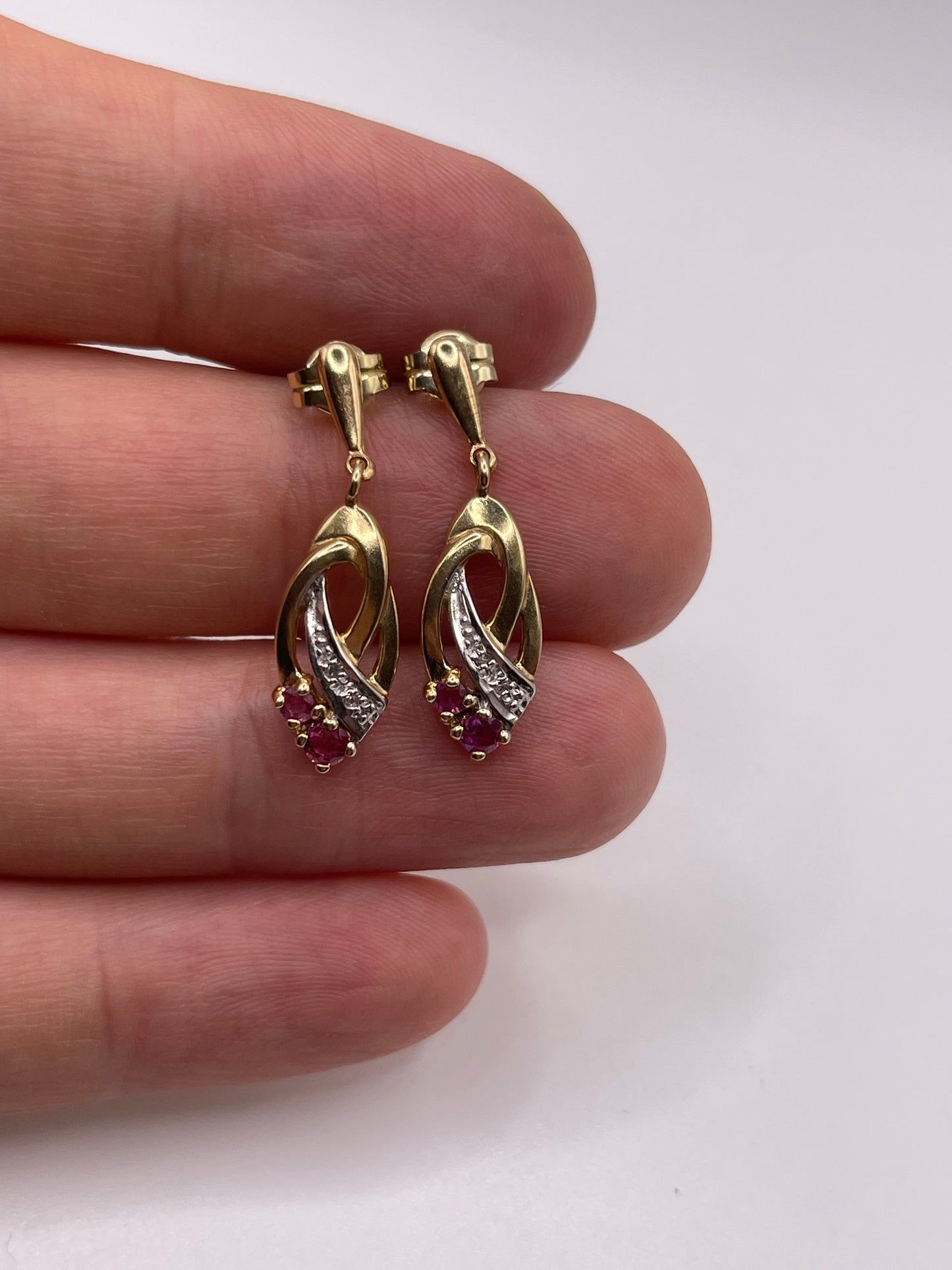 9ct gold ruby and diamond earrings
