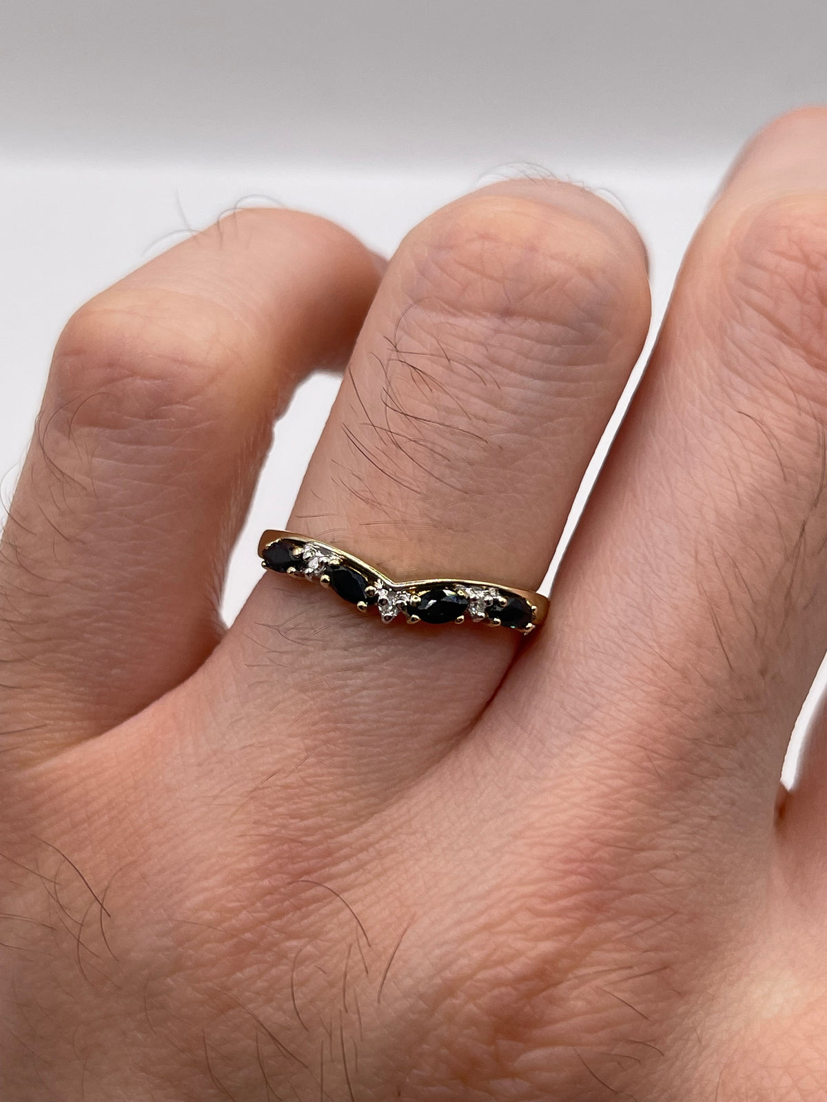 9ct gold sapphire and diamond wishbone ring