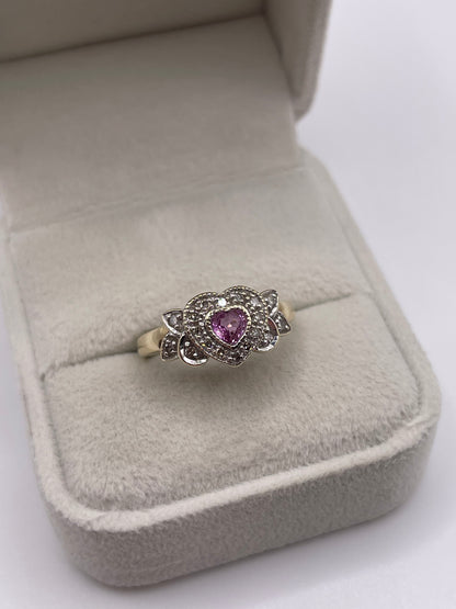 9ct gold pink sapphire and diamond ring
