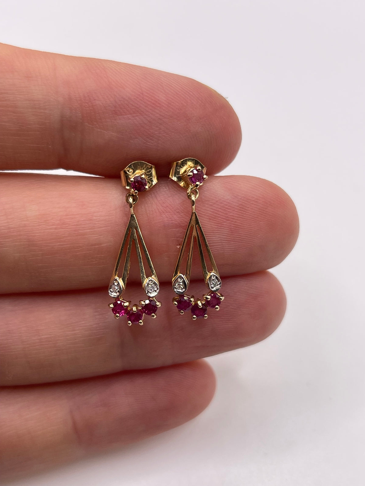 9ct gold ruby and diamond earrings