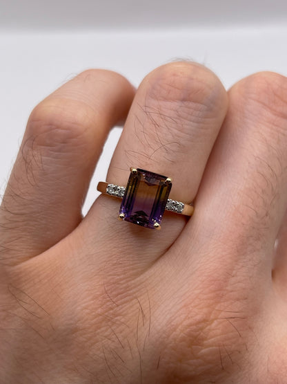 9ct gold ametrine and diamond ring