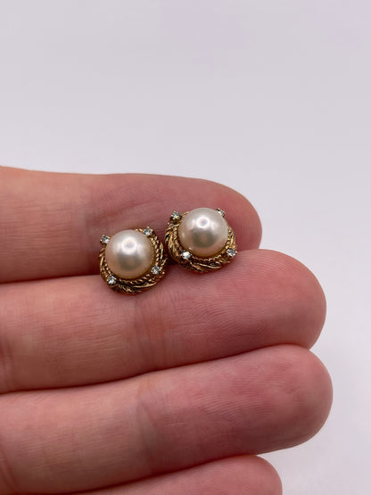 9ct gold pearl and diamond earrings