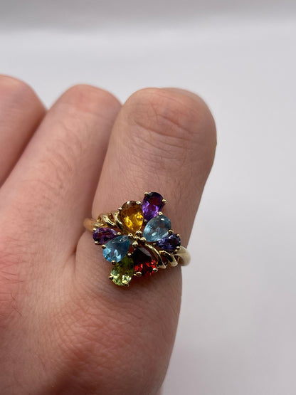 9ct gold multi gemstone cluster ring
