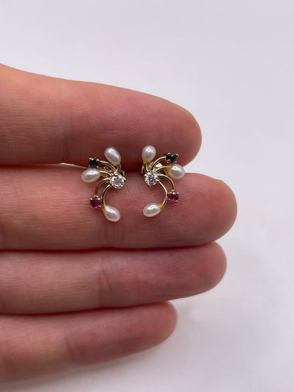 9ct gold multi gemstone earrings