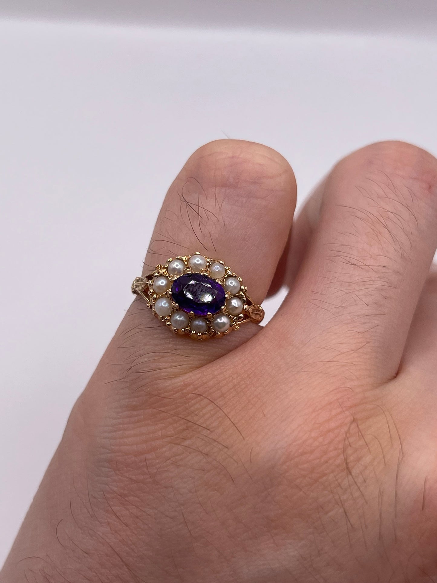 9ct gold amethyst and pearl ring