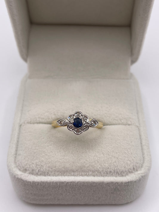 18ct gold platinum sapphire and diamond ring