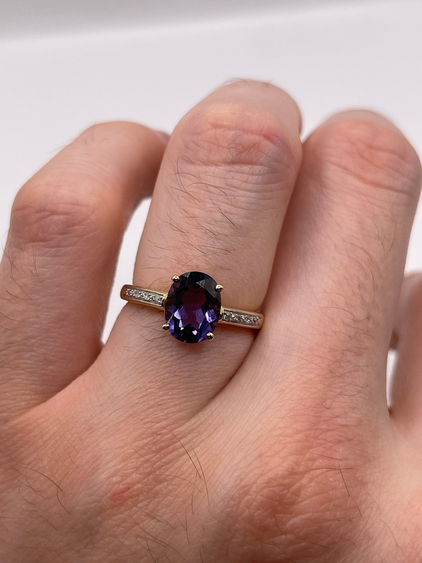 9ct gold blueberry quartz and diamond ring