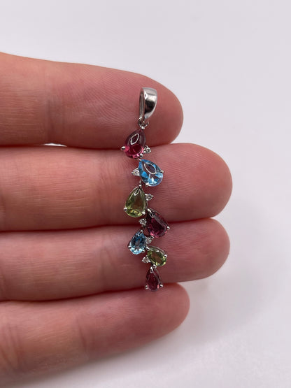 9ct white gold multi gemstone and diamond pendant