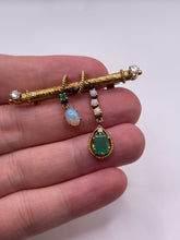 Load image into Gallery viewer, 18ct gold opal, emerald and diamond brooch
