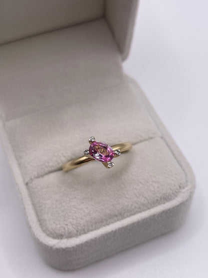 9ct gold pink topaz and diamond ring