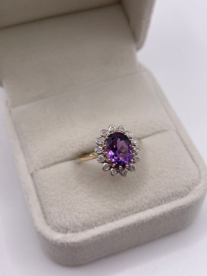 9ct gold amethyst and diamond ring