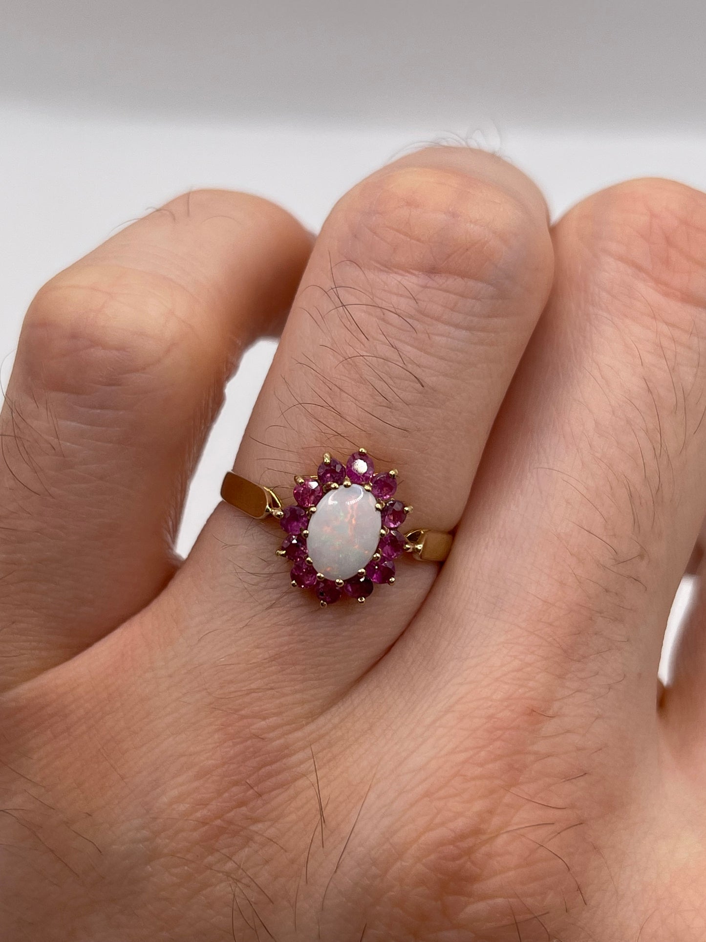 9ct gold opal and ruby ring