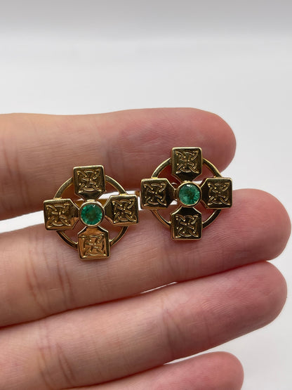 9ct gold emerald Celtic cross cufflinks