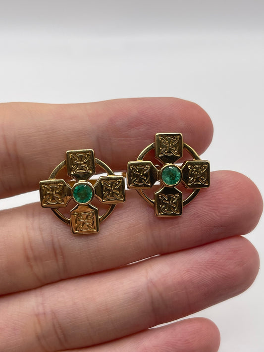 9ct gold emerald Celtic cross cufflinks