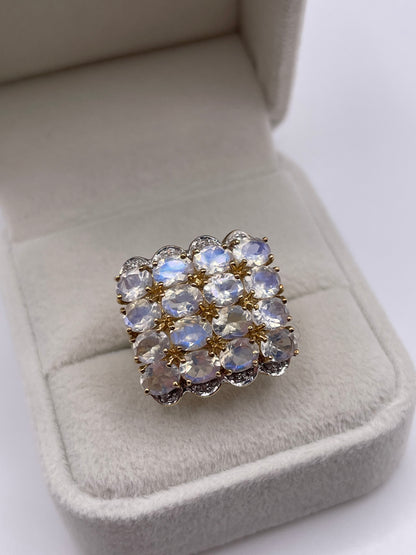 9ct gold rainbow moonstone and diamond ring