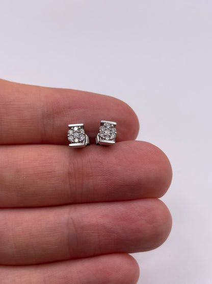 9ct white gold diamond cluster earrings