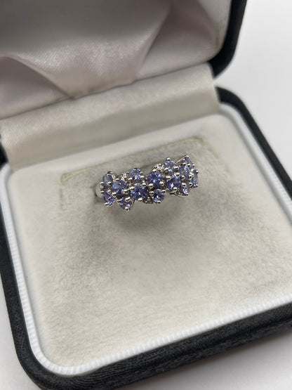 9ct white gold tanzanite and diamond ring