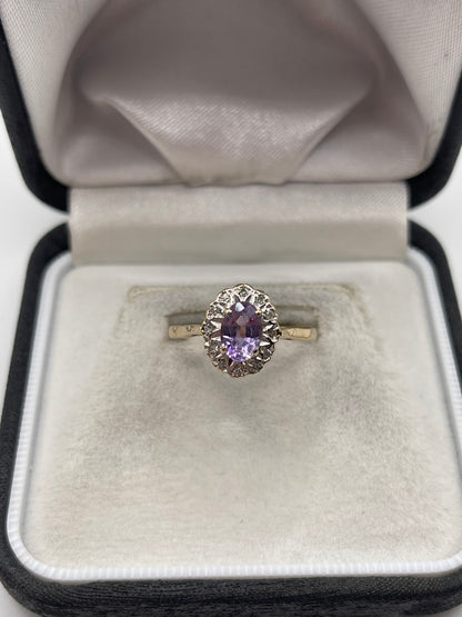 9ct gold amethyst and diamond ring