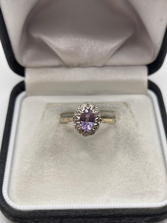 9ct gold amethyst and diamond ring