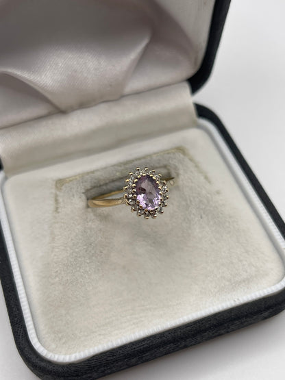 9ct gold amethyst and diamond ring