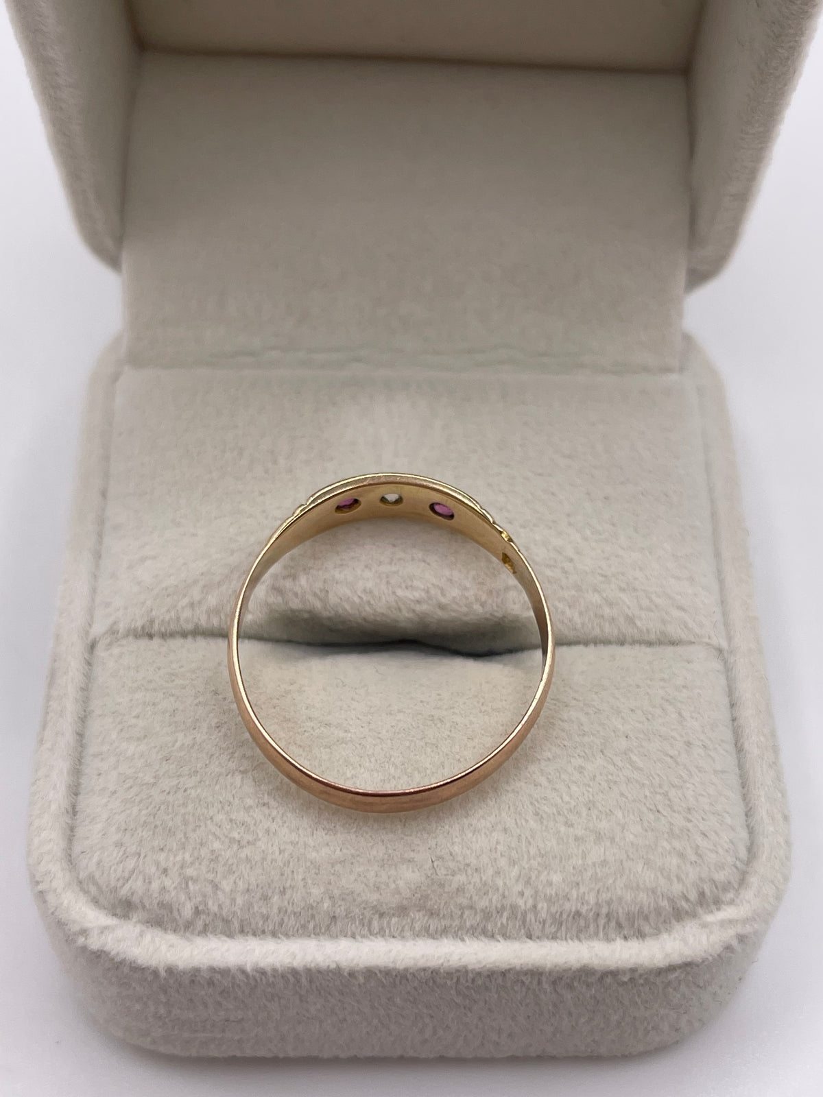 9ct rose gold ruby and diamond gypsy ring