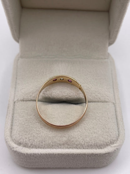 9ct rose gold ruby and diamond gypsy ring