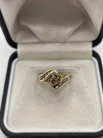 9ct gold cognac diamond cluster ring