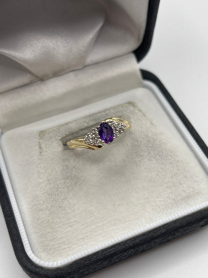 9ct gold amethyst and diamond ring