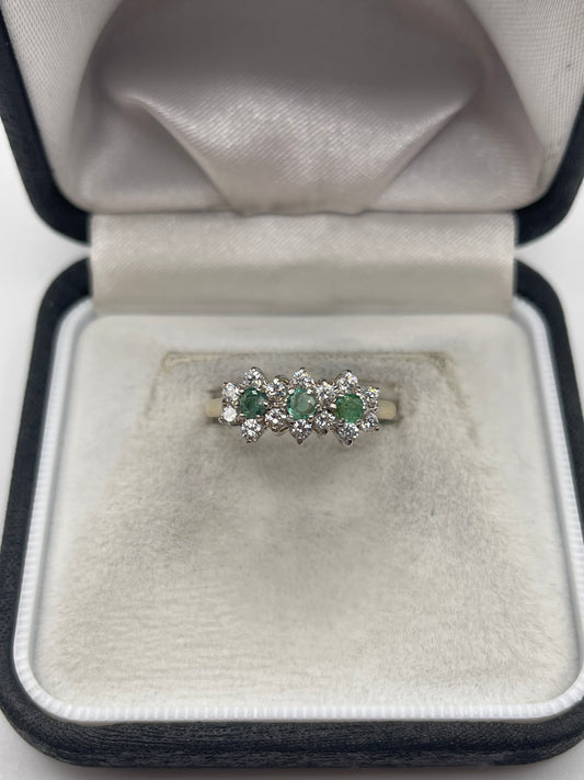 9ct gold emerald and cz ring