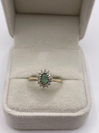 9ct gold emerald and diamond ring